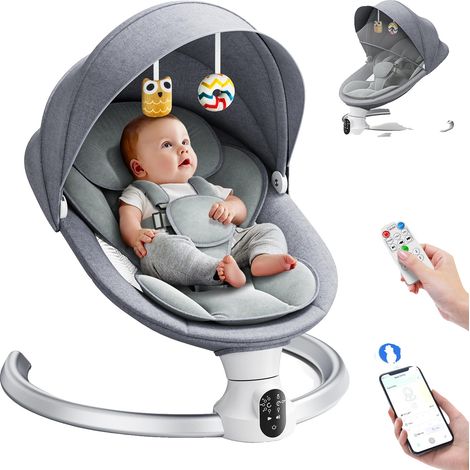 Chaise Bouncer pour Bébé, Musique Bluetooth, Angles de Balancement Réglables, gris clair (1/2)