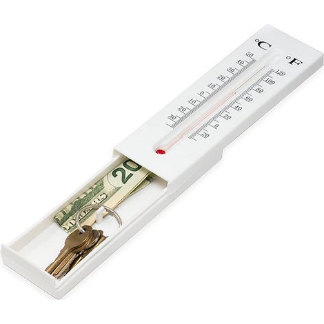 Coffre à clés de sécurité dissimulé avec thermomètre (lot de 2) pour extérieur, idéal pour la maison, le dortoir ou un appartement. (1/5)