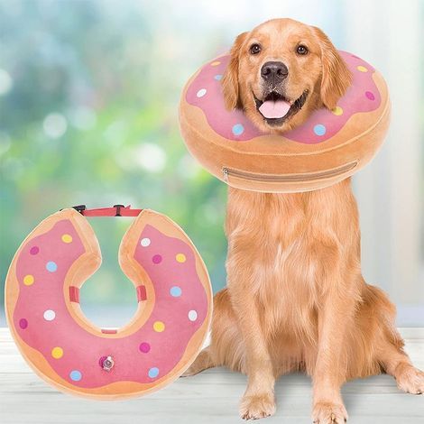 Collier gonflable pour chien et chat – Velours doux et lavable – Système velcro réglable – Anti-morsure et anti-léchage – Confort postopératoire (1/5)