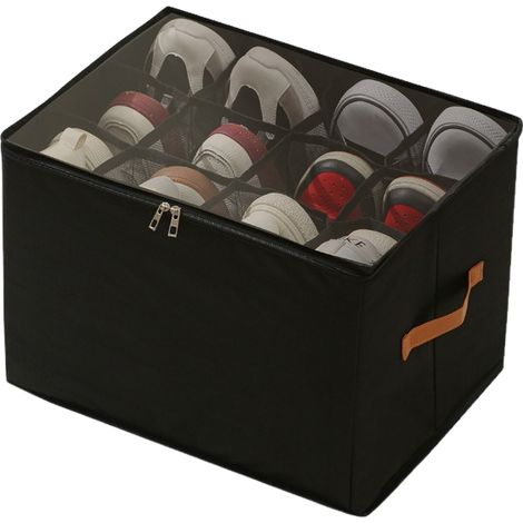 Boîte Rangement Chaussures Pliable 43x32x30cm Tissu Oxford Couvercle Transparent Étiquette Empilable Pour Placard