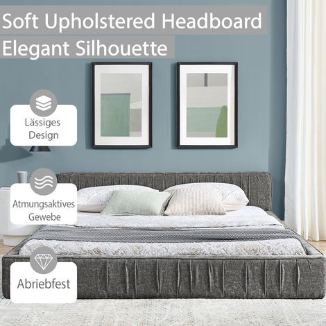 Lit double 160200cm, avec housse en chenille douce et veloutée, fabriqué en bois d'eucalyptus écologique et cadre en fer robuste, montage facile, gris foncé (sans matelas) (1/5)