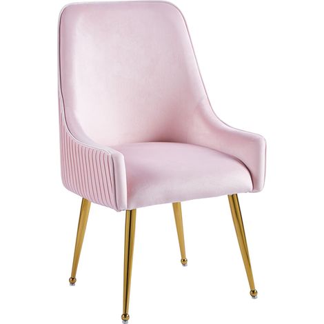 Lot 2 Chaises Salle à Manger Luxury Velours Rose Pieds Gold 56x58x93cm (1/5)