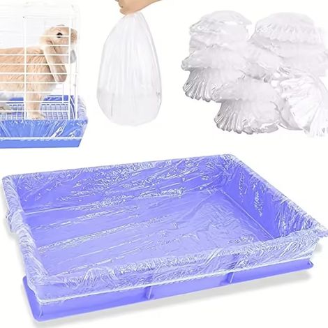 Lot de 100 sacs de cage transparents jetables en plastique pour lapins, cobayes, furets, chinchillas, oiseaux et petits animaux. Revêtement étanche et imperméable. (1/5)