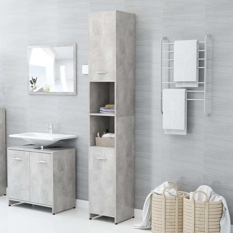 Armoire de salle de bain Armoire de rangement Placard de Rangement Toilettes Gris béton 30x30x183,5 cm Aggloméré RTJEX635519 MaisonChic (1/5)