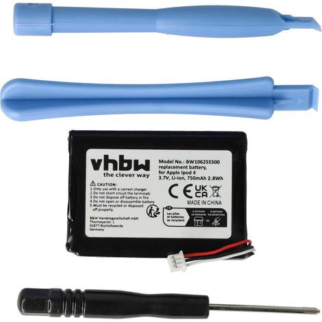 vhbw Batería compatible con Apple iPod Photo 40GB M9585LL/A, 40GB M9585KH/A reproductor de música MP3 (750 mAh, 3,7 V, Li-Ion)