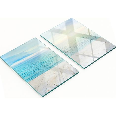 Juego de tablas de cocina de vidrio templado con estampado marino, 2 x 40 x 52 cm.