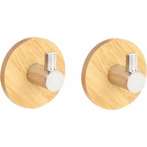 2 X Imperméable Crochet Adhésif Bambou Et Acier Inoxydable Crochets Crochets Muraux De Porte En Métal Avec Autocollant Pour Salle De Bains Cuisine Mur Plafond Placard (1/5)