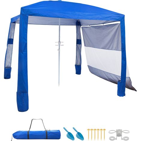 Strandpavillon mit abnehmbarer Seitenwand, UPF 50+, 2,4 x 2,4 m, höhenverstellbar mit Sandtaschen, blau für Familienausflüge (1/5)
