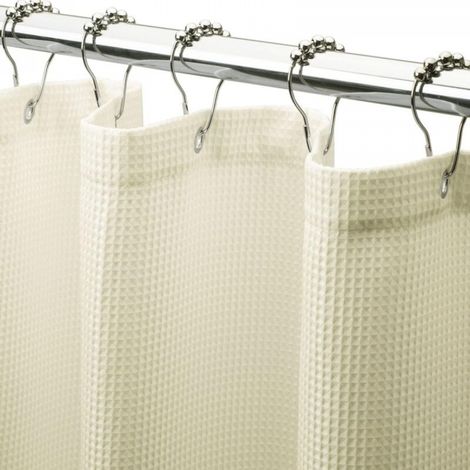 Rideau de douche beige 120 cm x 180 cm, 1 pièce en polyester avec anneau à boule en métal, rideau de douche de salle de bain, rideau de douche gaufré (1/5)