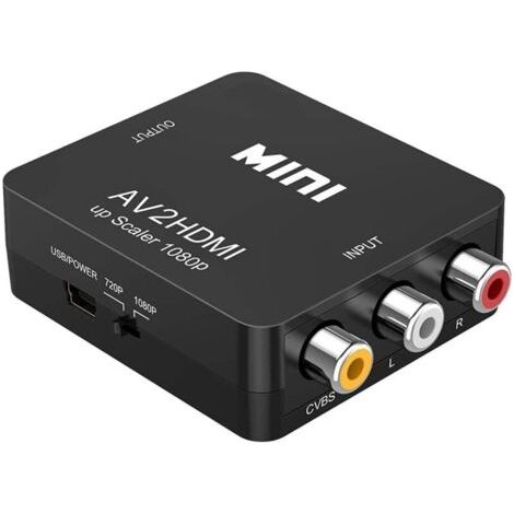 RCA vers HDMI Adaptateur, 1080P AV vers HDMI Vidéo Audio Convertisseurs, Mini RCA Composite CVBS AV à HDMI Converter, Support PAL/NTSC avec Câble pour TV/PC/PS3/PS2/ STB/Xbox VHS/VCR/Blue-Ray/DVD (1/5)