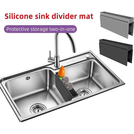 Tapis d'évier ultra-fin, protecteur d'évier super doux, tapis d'évier de cuisine avec ventouses, sans odeur, anti-taches, noir (1/5)