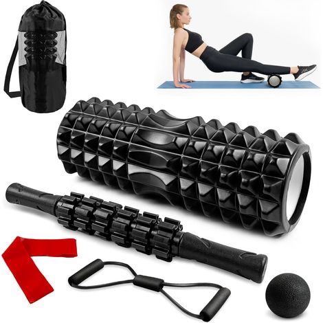 Rouleau de Massage, Musculaire, 5 en 1 Foam Roller, Rouleau Massage Dos, Jambes, Pilates, Rouleau de Massage Musculaire Idéal pour Yoga, Fitness & Récupération Sportive (1/5)