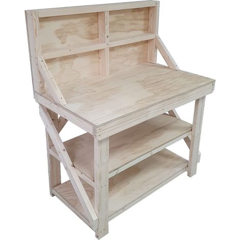 Wooden Workbench 18mm Plywood Top Industrial Garage Heavy-Duty, 4ft (120cm) With back panel and Double shelf (1/2)