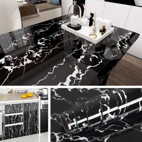 Schwarze und weiße Marmor-Vinyl-Möbelaufkleber für Küchen- und Badezimmermöbel, abnehmbare Dekortapete für Tische und Arbeitsplatten, 40 cm x 2 m