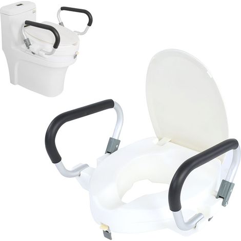 Rehausseur WC adulte, Hauteur 10 cm, Rehausseur Toilettes Personnes Âgées, Siège WC, Rehausseur WC Handicapé, Couvercle, Accoudoirs, Blanc (1/5)