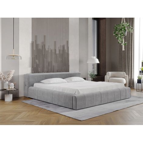 Lit rembourré avec rangement 120x200 velours gris clair Lipari (1/5)