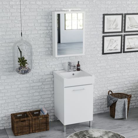 Mobile lavatoio con lavabo in ceramica 1 anta bianco classico - lxp 50x50 cm (1/5)