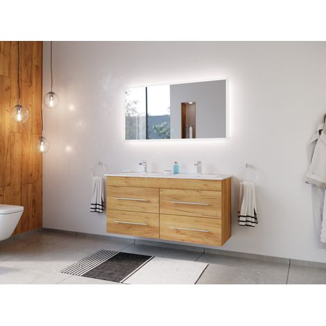 Badmöbelset Helios 2-teilig LED Spiegel eiche gold