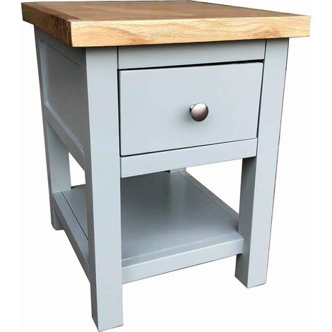Small Painted Oak Compact Side Table with Drawer and Shelf - Dark grey (1/5)
