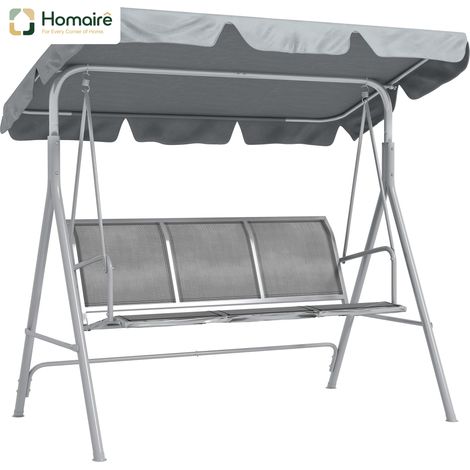 HOMAIRE Hollywoodschaukel 3-Sitzer Gartenschaukel mit Dach en métal gris argent pour la relaxation dans le jardin et sur la terrasse