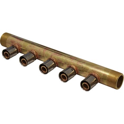 Collecteur à Sertir PER entraxe 40mm Ø3/4" (20/27) Mâle Mâle - 5 Piquages Ø12 avec ses Bagues - Arcanaute (1/2)