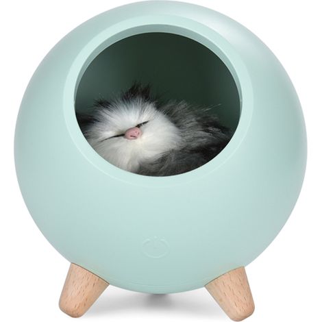 Mini chaleureuse maison chaton LED veilleuse bureau, gradation sans palier 1.2W, batterie incluse, vert (1/5)