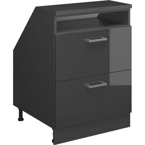 Mobile cucina sottotetto R-Line, Antracite lucido, 60 cm con 2 cassetti, carcassa 60 cm profondità, Vicco