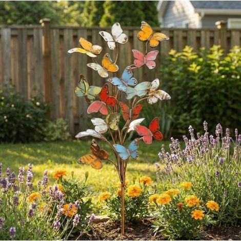 Poteaux marqueurs de jardin en métal coloré en forme de papillon, objets artisanaux en métal, décorations extérieures, décorations de cour (1/4)