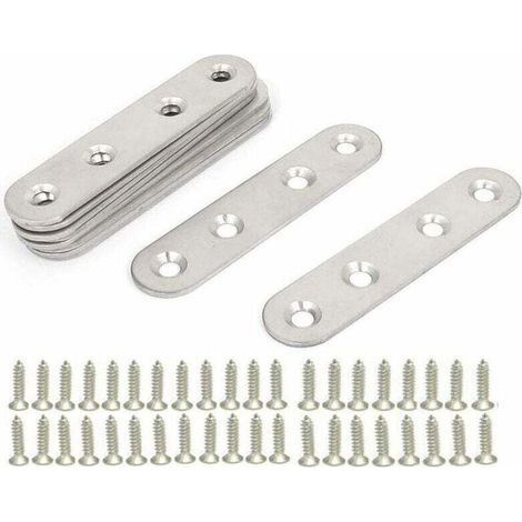 Équerres Plate en Inox,10 pièces Pattes D'assemblage en métal, Supports de Fixation Droits Plats,Plaques Métalliques Supports D’angle Plats, avec 40 vis,pour Réparation Connexion Fixations Meubles (1/5)