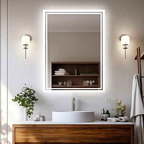 Modern Bathroom Mirror Illuminated LED Light Makeup Mirror with Sensor Touch control Warm White Light, 500 x 700mm (1/5)