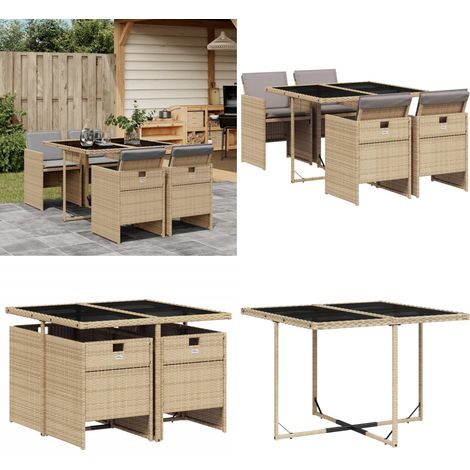 Ensemble à manger de jardin coussins 5 pcs mélange beige rotin - Salon De Jardin - Meuble De Jardin - Set De Jardin - Mobilier De Jardin - Table De Jardin - Home & Living (1/5)