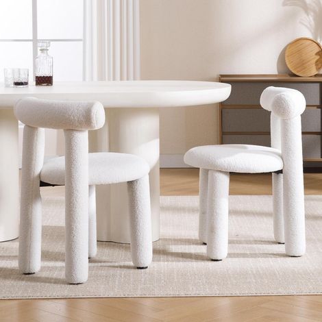Esszimmerstühle 2er Set Kunstfell mit Rückenlehne, Weiß, Polsterstuhl für Küche & Wohnzimmer (1/5)