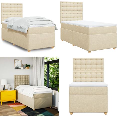 Sommier à lattes de lit avec matelas Crème 80x200 cm Tissu - Lit Double - Lit Plateforme - Matelas À Ressorts Ensachés - Literie - Chambre À Coucher - Home & Living