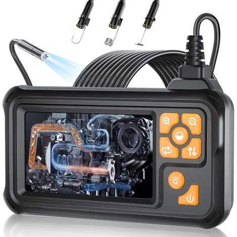 Endoscopio industrial, cámara de inspección IPS de 4,3 pulgadas, cámara endoscópica HD 1080P con 8 LED ajustables, serpiente impermeable IP67 de 8 mm, cable semirrígido de 10 m (1/5)