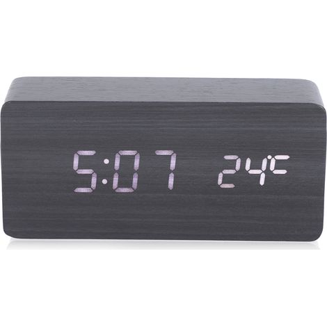 Digitaler LED-Wecker mit Sprachsteuerung, Anzeige von Uhrzeit, Datum und Temperatur (schwarz, weiße Hintergrundbeleuchtung) (1/5)