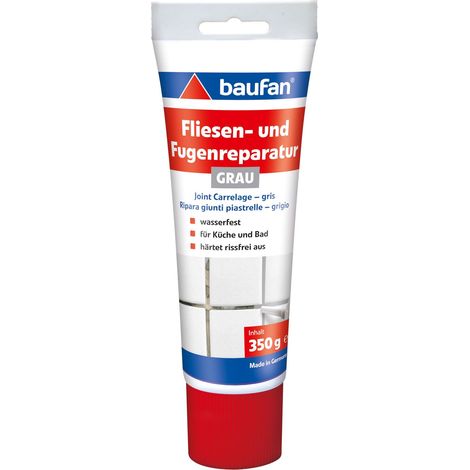 Réparation de carreaux et de joints gris 350g - Masse de rénovation résistante à l'eau avec une adhérence optimale, pour des réparations rapides dans la cuisine et la salle de bain (1/2)