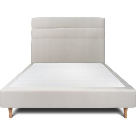 Lit 150x200cm avec tête de lit lignes velours et sommier tapissier gris clair - Hauteur totale : 35cm (1/5)