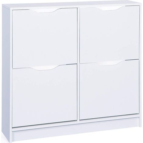 Armoire à chaussures - Étagère à chaussures - Avec 4 portes rabattables - Avec poignées encastrées pratiques - Revêtement mélaminé - Blanc - SK4 (1/5)