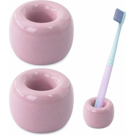 Set di accessori per il bagno, 2 pezzi di mini contenitori porta spazzolini in ceramica fatti a mano per coppie (rosa)