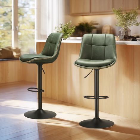Tabourets de Bar, Ensemble de 2, Pivotants, Hauteur Réglable, avec Dossier et Repose-Pieds, Acier, Vert (1/5)