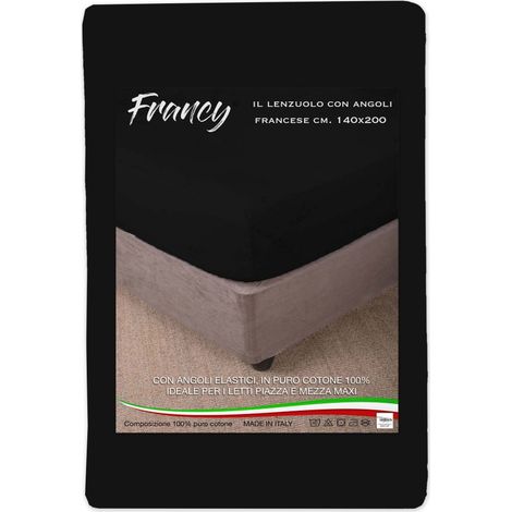 LENZUOLO CON ANGOLI FRANCY NERO FRANCESE 1 PIAZZA E MEZZA GRANDE MAXI (1/3)