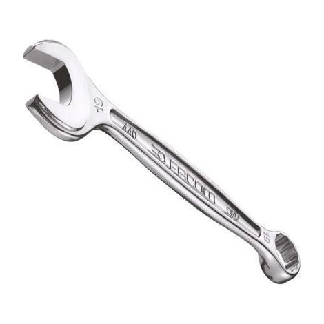 Facom – Clé mixte 18 mm – Double terminaison – Finition chrome satiné – Longueur 208 mm – Angle de 15° pour accès étroit