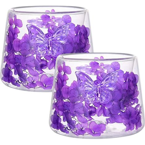 Juego de 2 Tazas de Café Doble Pared con Asa Mariposa Violeta, Aislamiento Térmico y Vidrio Borosilicato – Ideal para Regalo y Uso Diario (1/5)