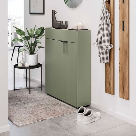 M&S – Ensemble de meubles d'entrée 1 tiroir et 2 portes 83x22x99 cm – Couleur vert olive – Panneaux de particules mélaminés – Design original