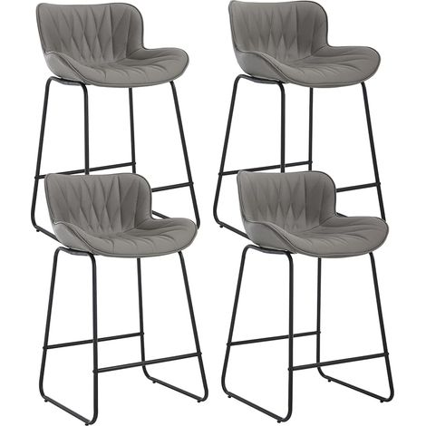 Wahson Sgabelli bar Set di 4, Moderna Sedia da Cucina in Ecopelle, Sgabello da Bar con Schienale e Gambe in Metallo, Grigio (1/5)