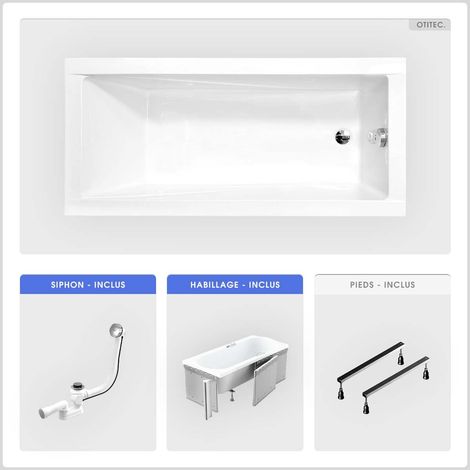 Baignoire rectangulaire - 140 x 70 cm - avec Habillage - Pieds - Vidage Chrome - MODERN (1/5)