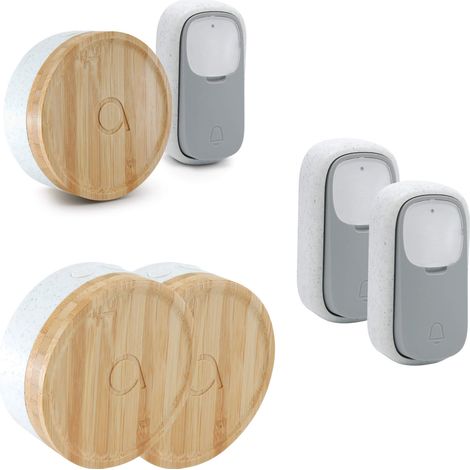 Lot de 3 Carillons écologique et 3 boutons sans fil sans pile Bamboo (1/5)
