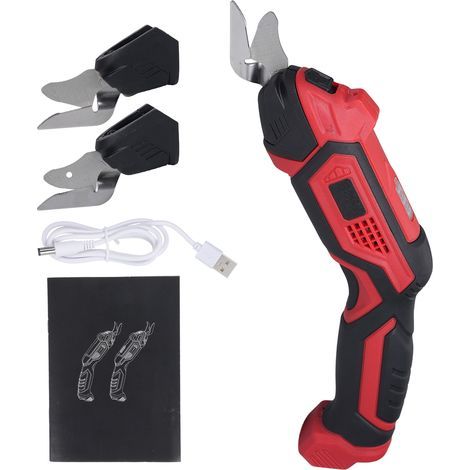 Ciseaux électriques pour tissu, cuir, tapis, PVC et carton, coupe sans fil, batterie 4,2 V 2000 mAh avec lame en alliage léger LED (2 pièces) (1/5)
