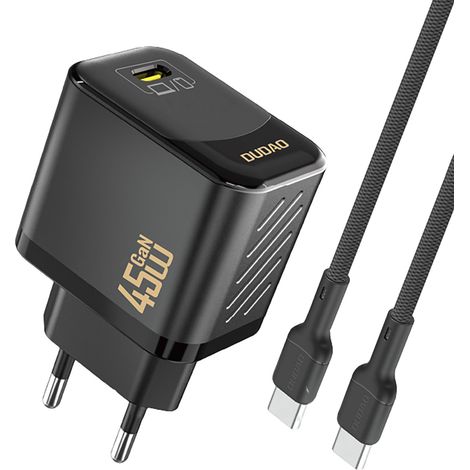 GaN-Wandladegerät mit USB-C-Kabel, 45 W – Schwarz