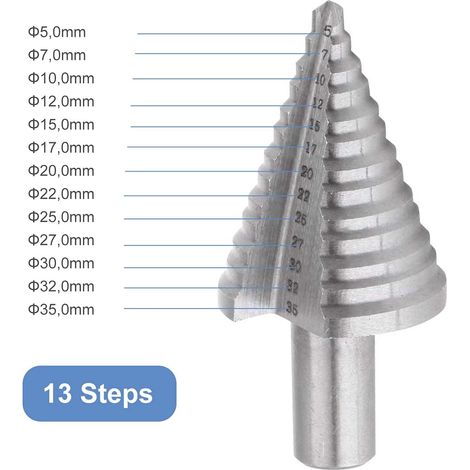 Foret Fraise Meche Etage HSS, Foret Étagé Fraise Conique à Double Fente (5mm-35mm) avec Revêtement Titane, Solide, Parfait Pour Visseuse Percage sur Acier Bois, Plastique, Laiton, Aluminium, PVC(Tige (1/4)